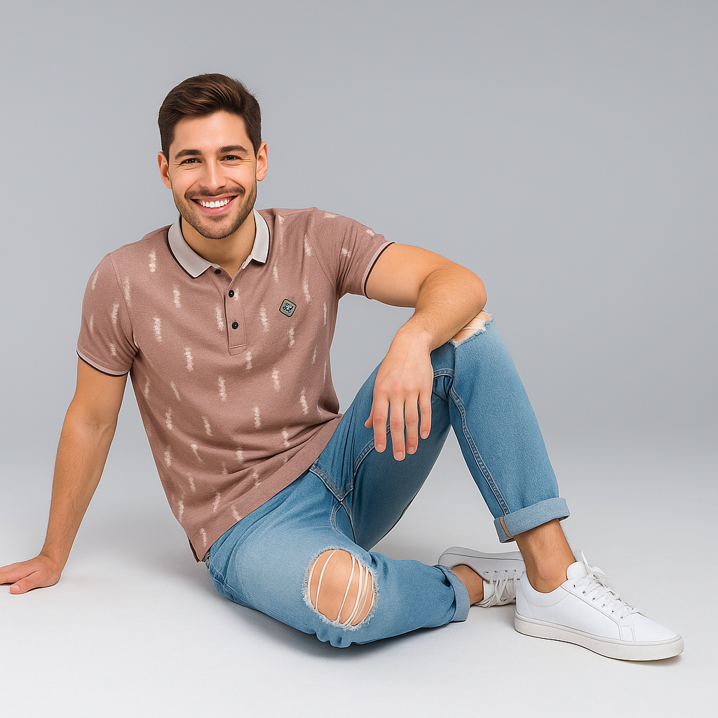 Men's Printed Polo T-Shirt | Contrast Collar | Trendy & Comfortable Casual Wear