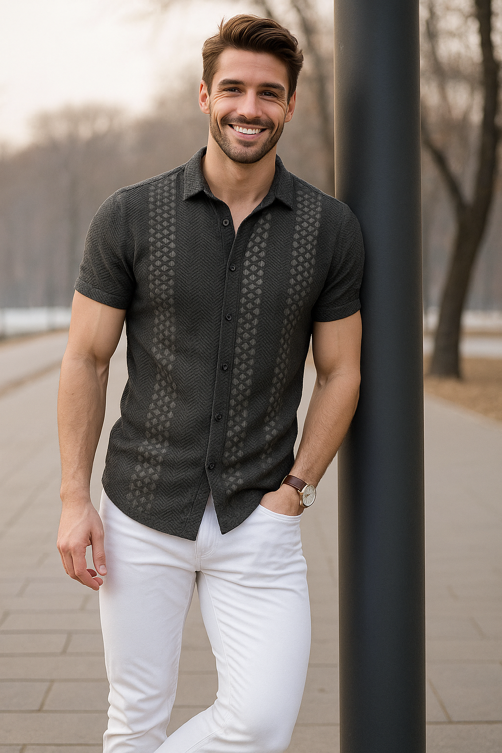 Men’s Textured Half Sleeve Shirt | Designer Pattern | Casual & Party Wear