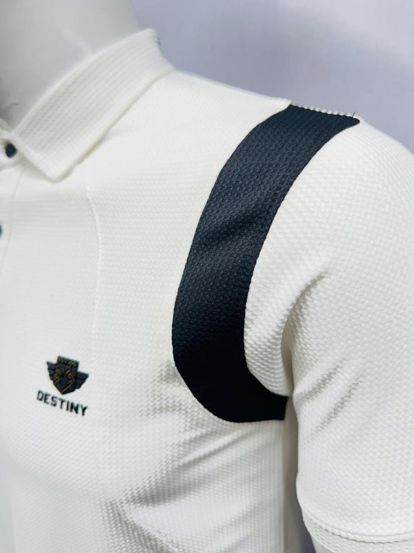 Men's Polo T-Shirt with Contrast Shoulder Panels | DESTINY Logo | Casual Slim Fit